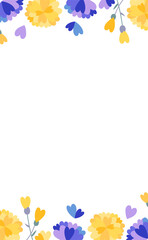 ハート型黄色と青の花の縦長フレーム