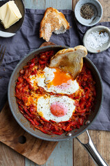 Nduja eggs with fried red peppers and onion