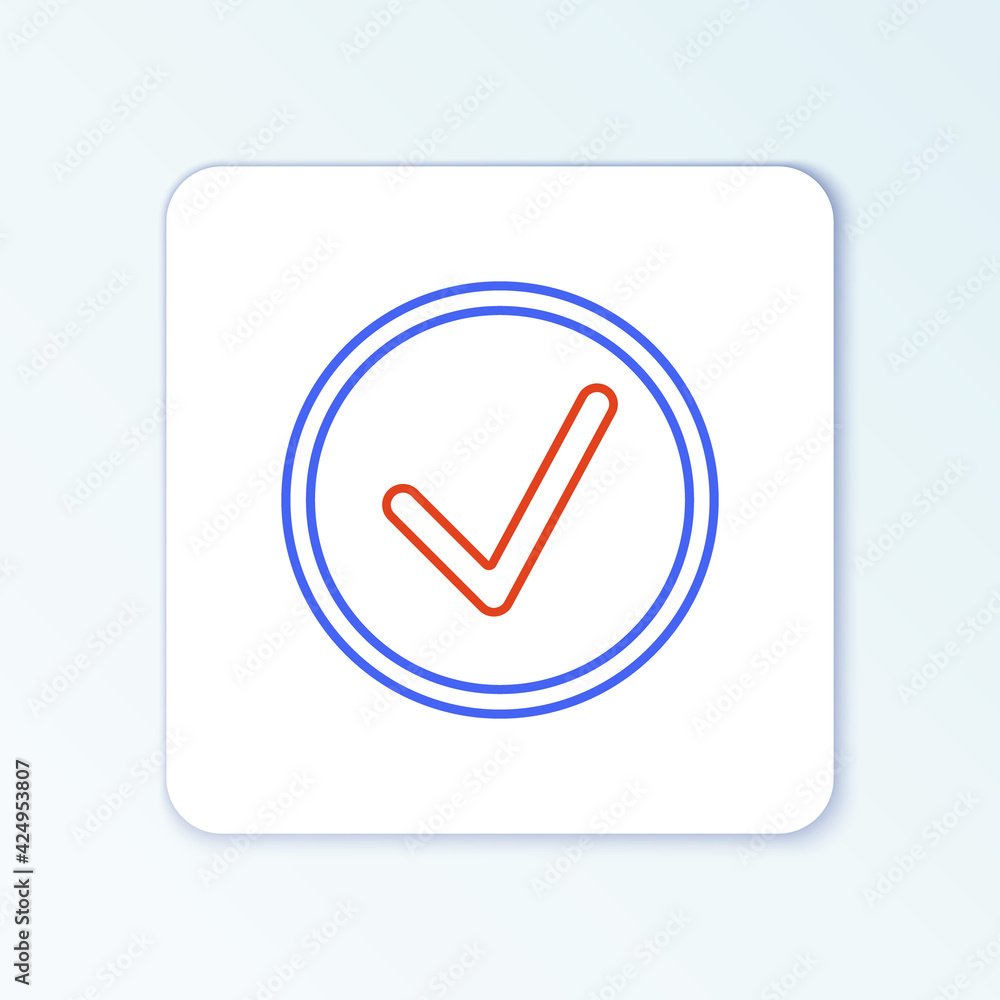 Poster line check mark in circle icon isolated on white background. choice button sign. checkmark symbol. c