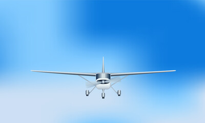 Light aircraft with propeller on blue sky, 3d vector illustration
