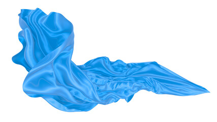 Beautiful flowing fabric of blue wavy silk or satin. 3d rendering image.