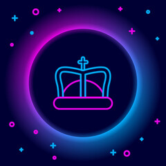 Glowing neon line King crown icon isolated on black background. Colorful outline concept. Vector