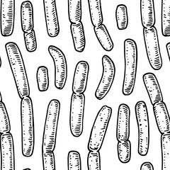 Bacterium seamless pattern in realistic sketch stile. Hand drawn medical background. Vector illustration