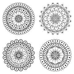 Set of Mandala with Mehndi flower for henna, mehndi, tattoo, decoration. decorative ornament in ethnic oriental style. coloring book page.