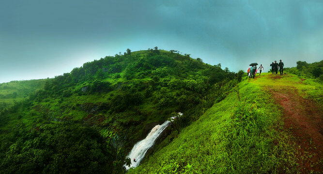 Waterfall rappelling adventure in nature sports