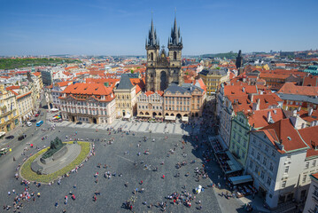 Naklejka na ściany i meble Aerial view of Staromestskaya Square on a sunny April day, Prague