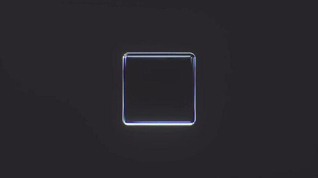 3d glass rotating cube with dispersion effect. Dark background. Trendy iridescent colors. HD seamless looped animation.