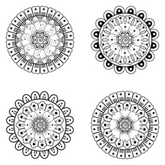 Set of Mandala with Mehndi flower for henna, mehndi, tattoo, decoration. decorative ornament in ethnic oriental style. coloring book page.