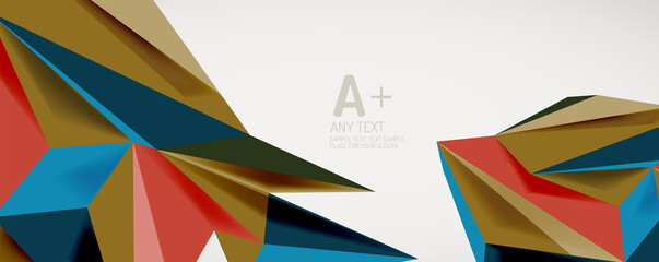 Vector triangle geometric backgrounds. Low poly 3d shape on light backdrop. Vector illustration for covers, banners, flyers and posters and other designs