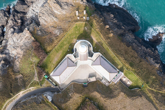 Aerial photograph of Trevose Lighthouse near Padstow, Cornwall, England.