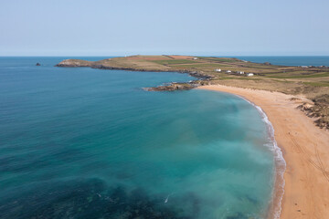 Aerial photograph of Constantine Bay near Newquay and Padstow, Cornwall, England.
