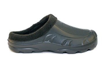 one black rubber galosha isolated on a white background