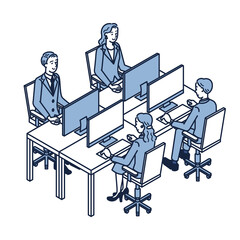 パソコンを使って仕事をする男女の会社員