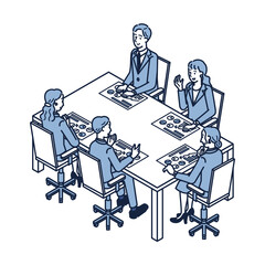 資料を使って会議をする男女の会社員