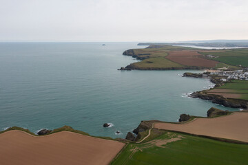 Aerial photograph taken near Trevone Beach nr Padstow, Cornwall, England.