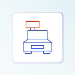 Line Cash register machine with a check icon isolated on white background. Cashier sign. Cashbox symbol. Colorful outline concept. Vector