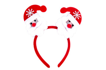 Christmas headband Santa Claus head design isolated on white background. Pair of Santa claus headband decoration isolated