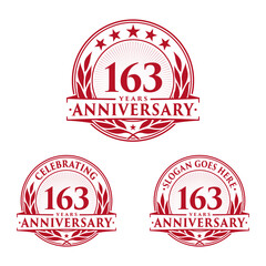 163 years anniversary logo set. 163rd years anniversary celebration logotype. Vector and illustration.
