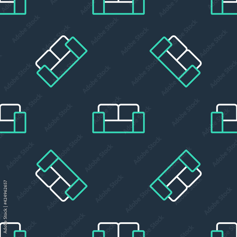 Poster line sofa icon isolated seamless pattern on black background. vector
