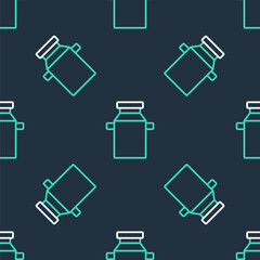 Line Can container for milk icon isolated seamless pattern on black background. Vector