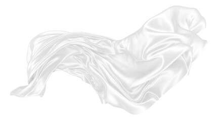 Beautiful flowing fabric of white wavy silk or satin. 3d rendering image.