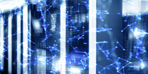 Global Cyberspace Big Data Futuristic Design Grid on Server Room Blurred background.