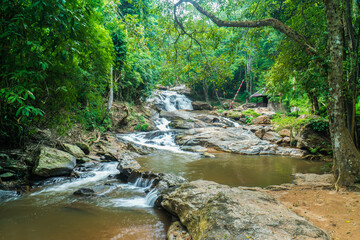 Mae Sa waterfall in Chiang Mai, Thailand. Fresh green Maesa wate