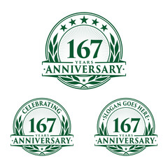 167 years anniversary logo set. 167th years anniversary celebration logotype. Vector and illustration.
