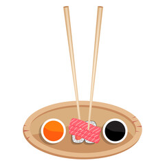 Sushi with salmon slices. Vector illustration.