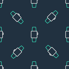 Line Smartwatch icon isolated seamless pattern on black background. Vector