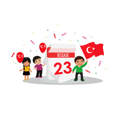 April 23 National Sovereignty and Children's Day, vector. Translation from Turkish: April 23