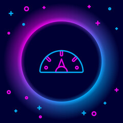 Glowing neon line Speedometer icon isolated on black background. Colorful outline concept. Vector