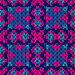 Knitting texture seamless pattern. Vector illustration  Colors: Pelorous, Endeavour, Prussian Blue, Cerise