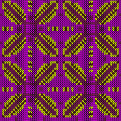 Yarn knitting seamless pattern. Vector illustration  Colors: Red Oxide, Broom, Medium Violet Red, Camelot