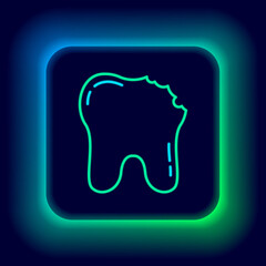 Glowing neon line Broken tooth icon isolated on black background. Dental problem icon. Dental care symbol. Colorful outline concept. Vector
