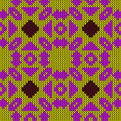 Background knitting seamless ornament. Vector illustration  Colors: Red Oxide, Broom, Hollywood Cerise