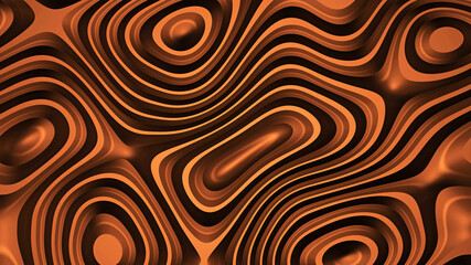 Abstract background, fancy metallic brown lines, circular striped pattern, 3D render illustration