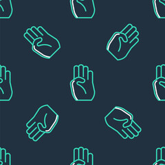 Line Indian symbol hand icon isolated seamless pattern on black background. Vector