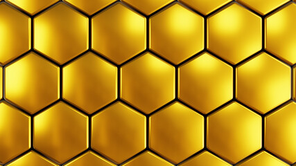 Abstract 3D geometric background, gold hexagons