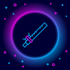 Glowing neon line Bamboo flute indian musical instrument icon isolated on black background. Colorful outline concept. Vector