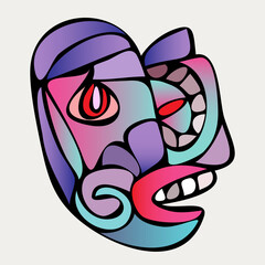 Abstract design of surreal face portrait. Hand-drawn face with a hint of cubism in funky colors. Concept art can be used for fashion, beauty treatment, health, and mental wellbeing.