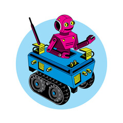 Tank Robot Cartoon in pop art color, good for robotics school logo, tshirt, and sticker design