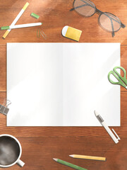 ノートを広げた木製のデスク（タテ）