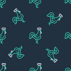 Line French rooster icon isolated seamless pattern on black background. Vector
