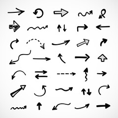 Vector set of hand-drawn arrows, elements for presentation