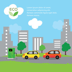 Eco friendly fuel concept. Electric car charging station. EV recharging point or EVSE.