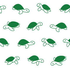 Simple seamless trendy animal pattern with turtle. Cartoon vector illustration.