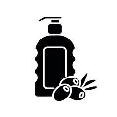 Body lotion with olive oil glyph icon. Natural cosmetics and Make up. Thin line customizable illustration. Contour symbol. Vector isolated outline drawing.