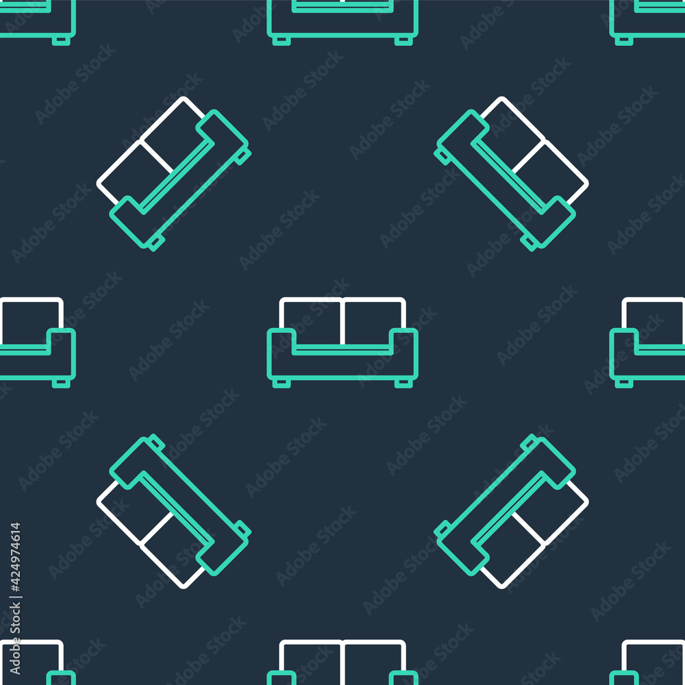 Poster line sofa icon isolated seamless pattern on black background. vector