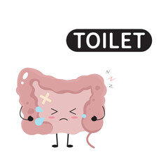 Sick kawaii guts for diarrhea and irritable bowel syndrome concept